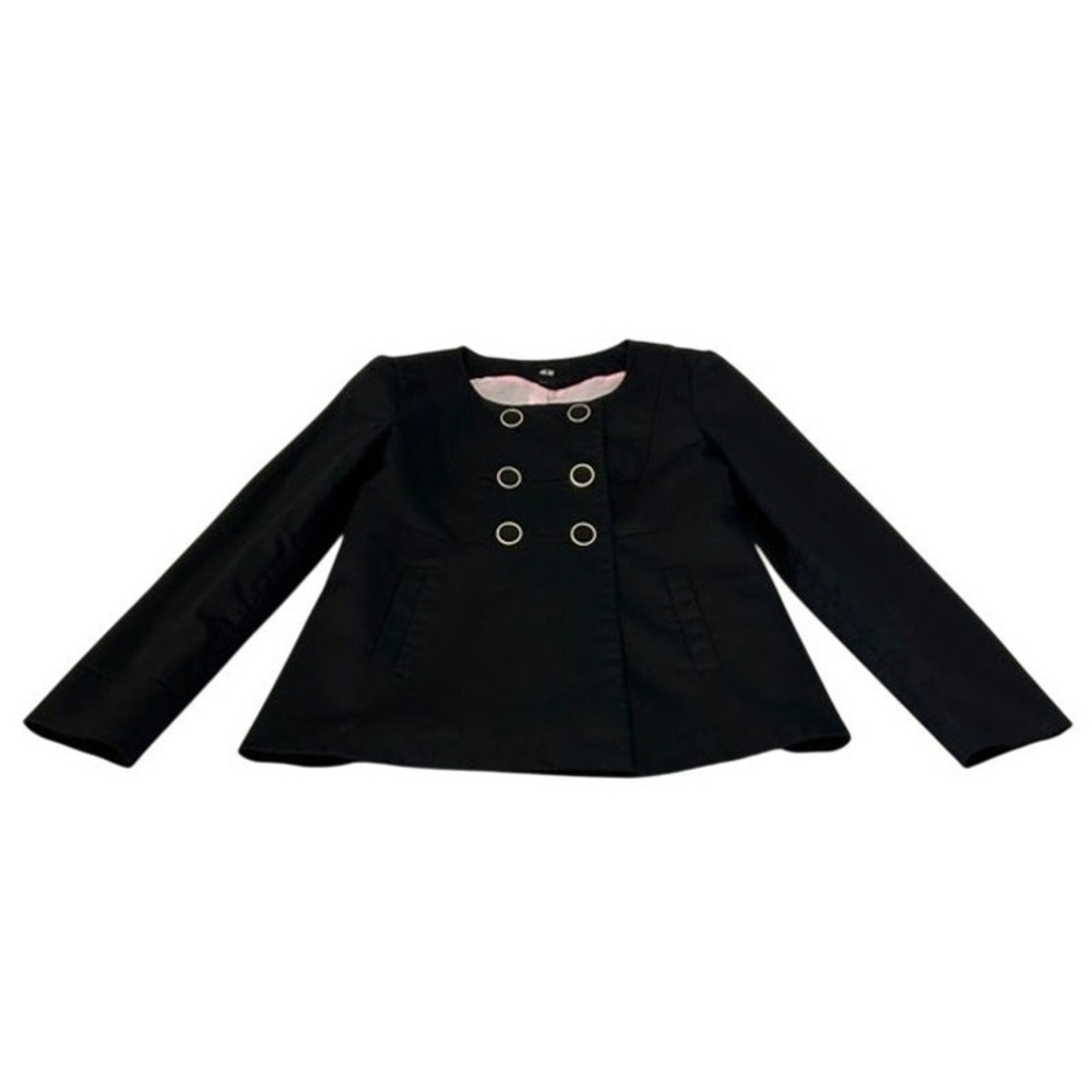 H & M Women's Round Neck Blazer Sz 6 Black Buttons Lined Career